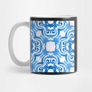 Abstract watercolour rococo pattern in beautiful blues, organic swirls and roses mandala style Mug